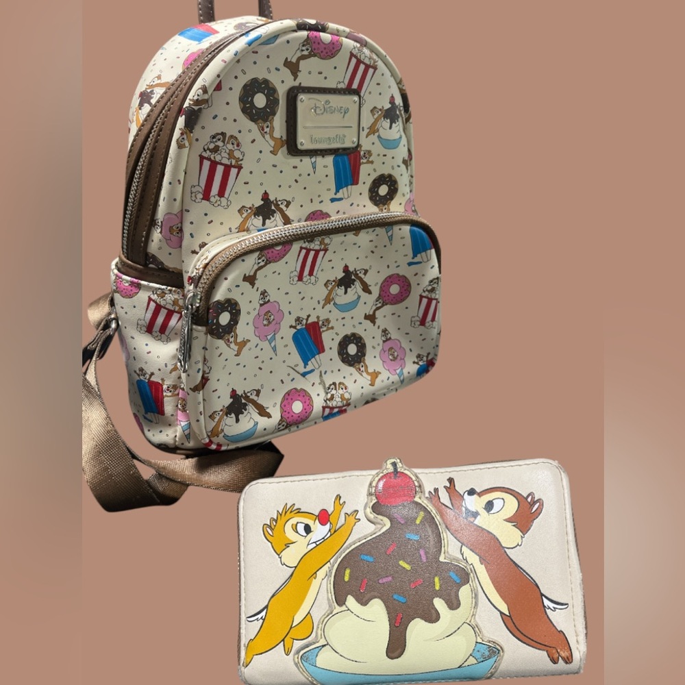 Bundle Disney Loungefly Mini Backpack and Wallet - Chip And Dale Sweet Treats